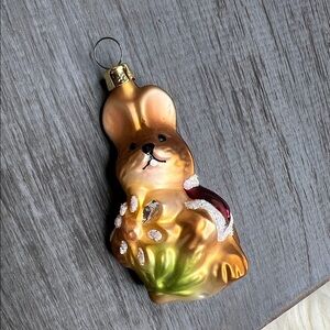Golden Brown Vintage Hand Blown and Hand Painted Christmas Bunny from Czech Rep